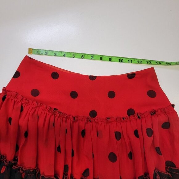 Red and Black Polka Dot Pleated Tiered Custom Made Skirt - Picture 10 of 11